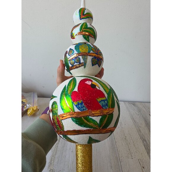 Larry fraga parrot tree topper finial tropical macaw RARE signed glitter sparkle - Picture 4 of 10